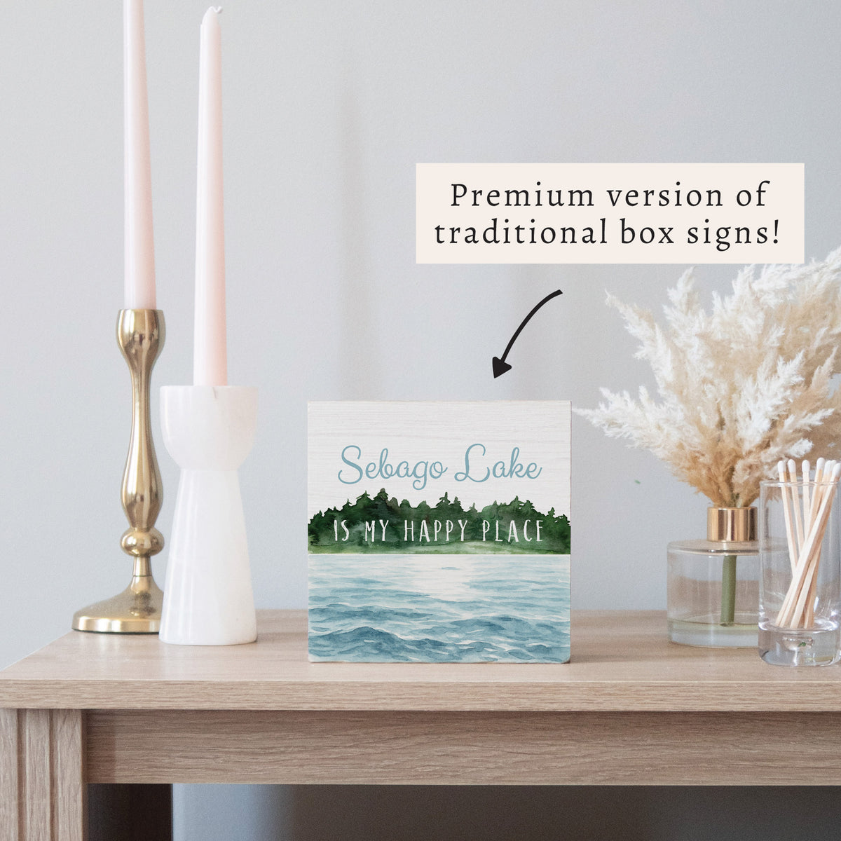 The Lake Is My Happy Place Personalized Block Sign
