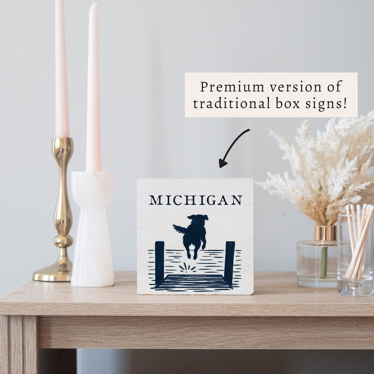 Lake Dog Jumping Personalized Block Sign