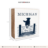 Lake Dog Jumping Personalized Block Sign