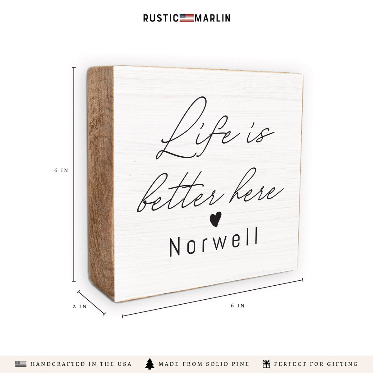 Life Is Better Here Heart Personalized Block Sign