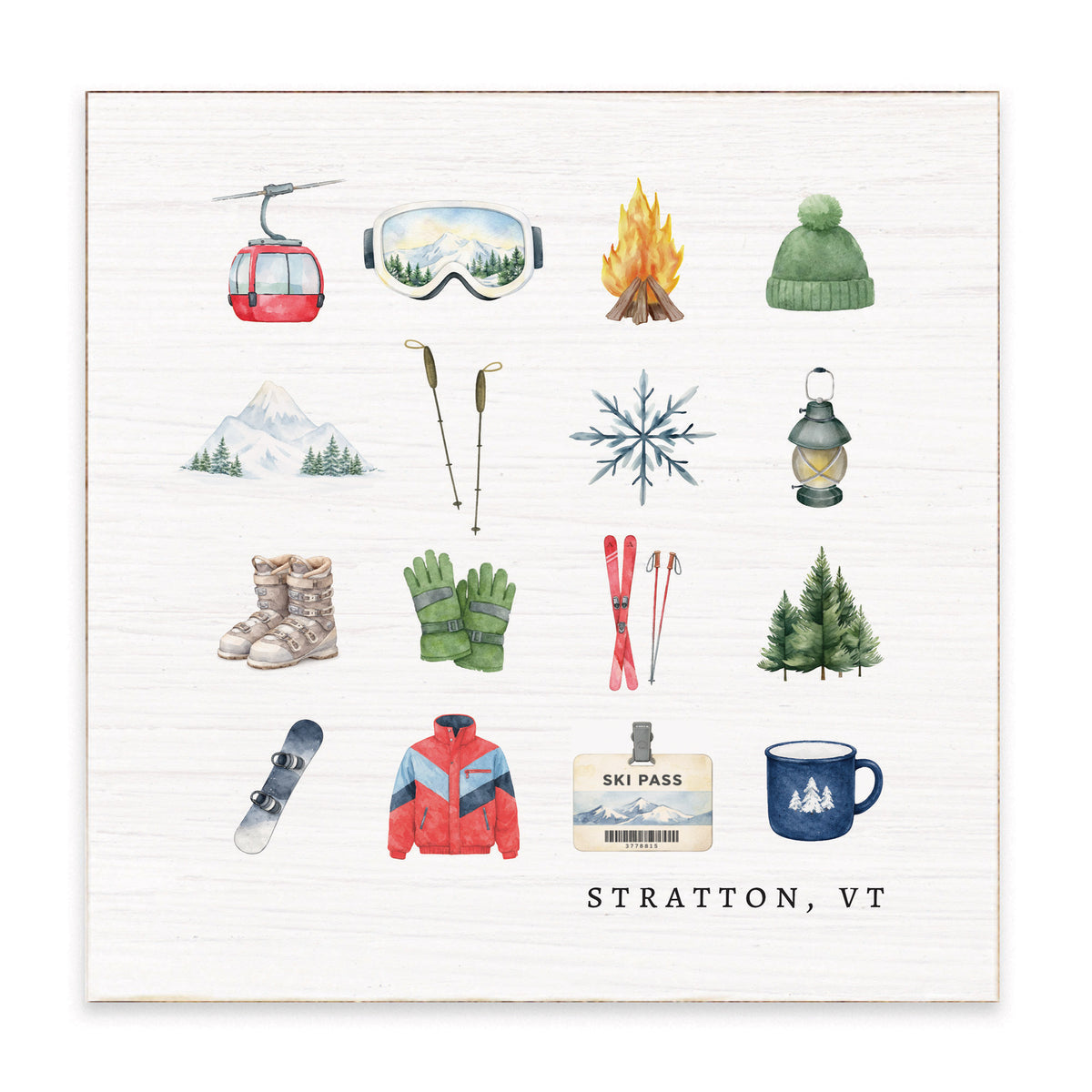 Ski Icons Personalized Block Sign