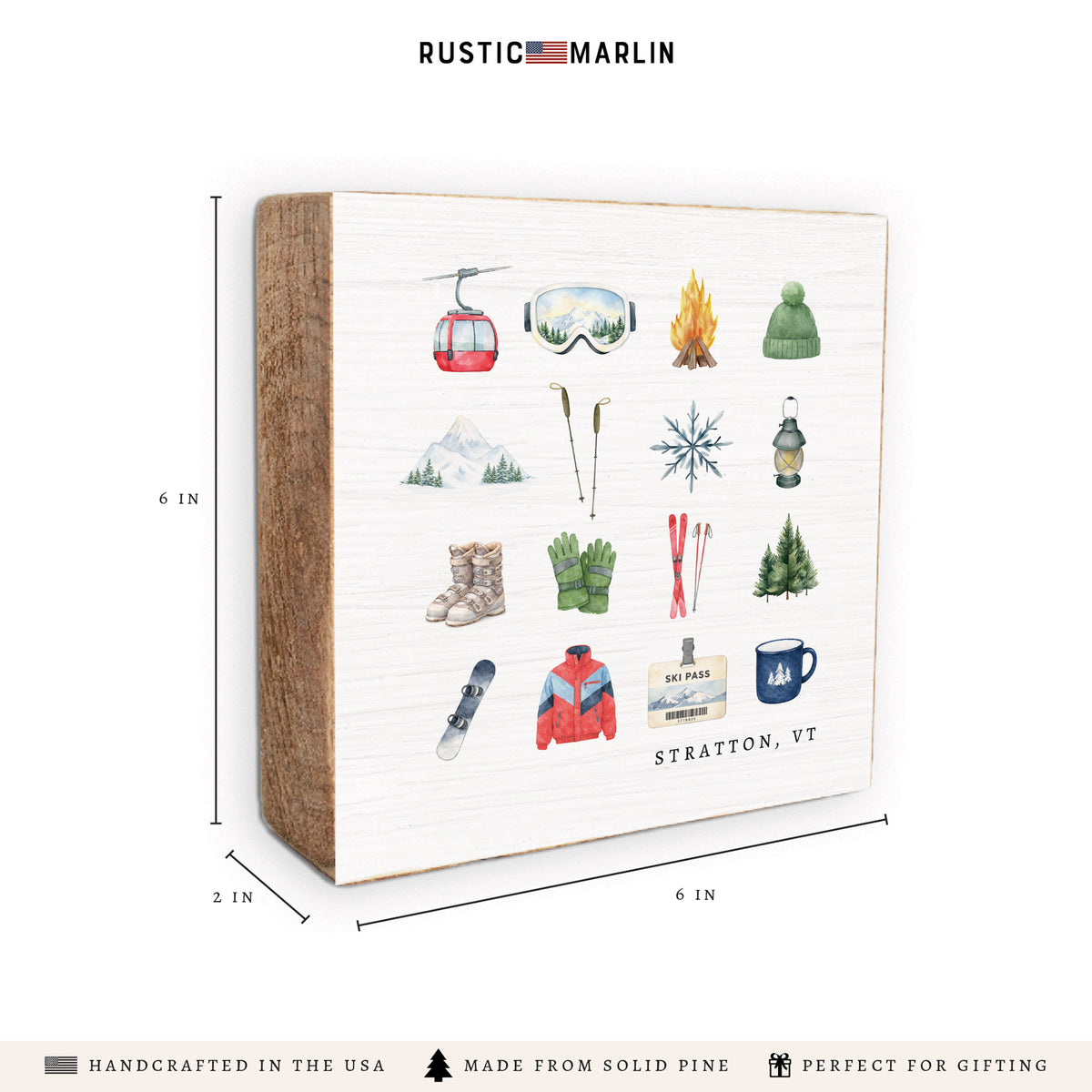 Ski Icons Personalized Block Sign
