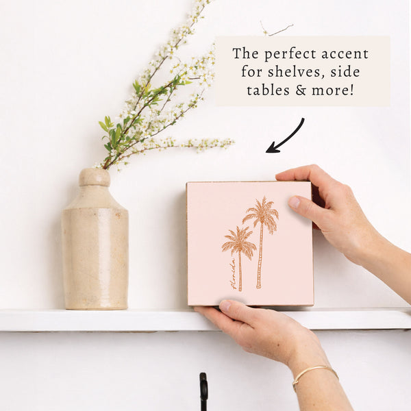 Pink Palm Trees Personalized Block Sign