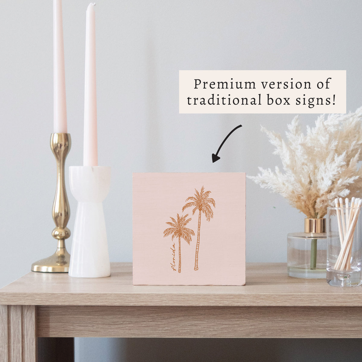Pink Palm Trees Personalized Block Sign