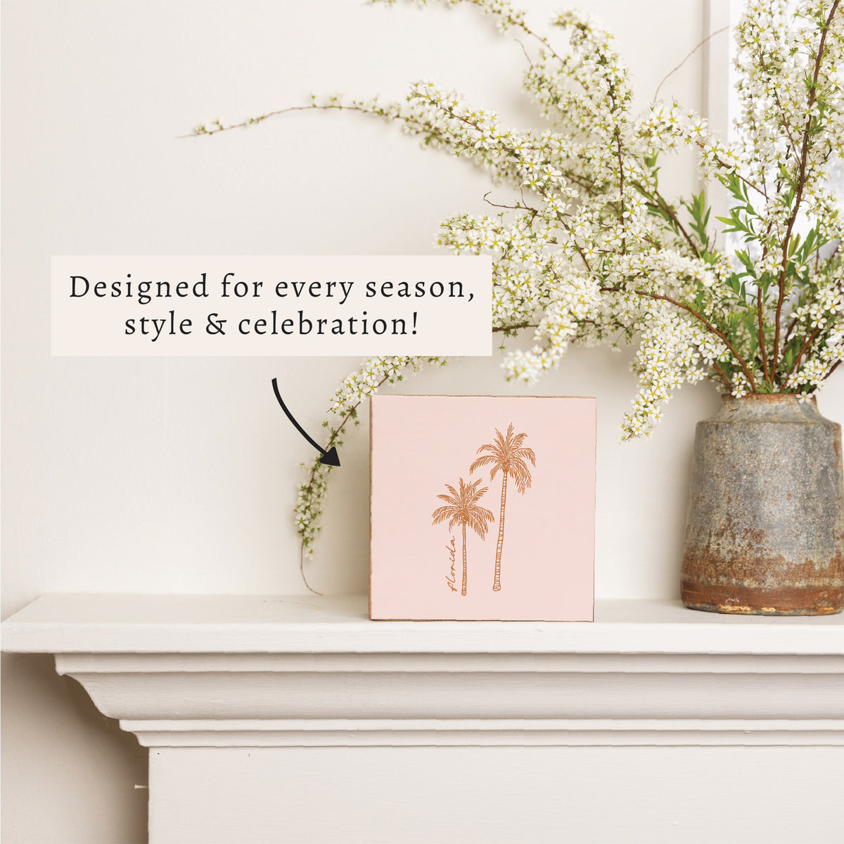 Pink Palm Trees Personalized Block Sign