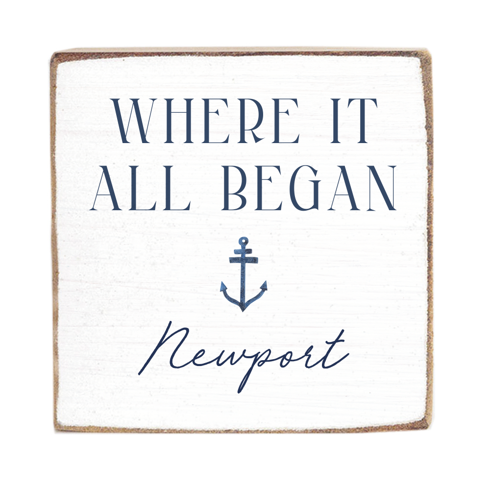 Where It All Began Anchor White/Navy Personalized Block Sign