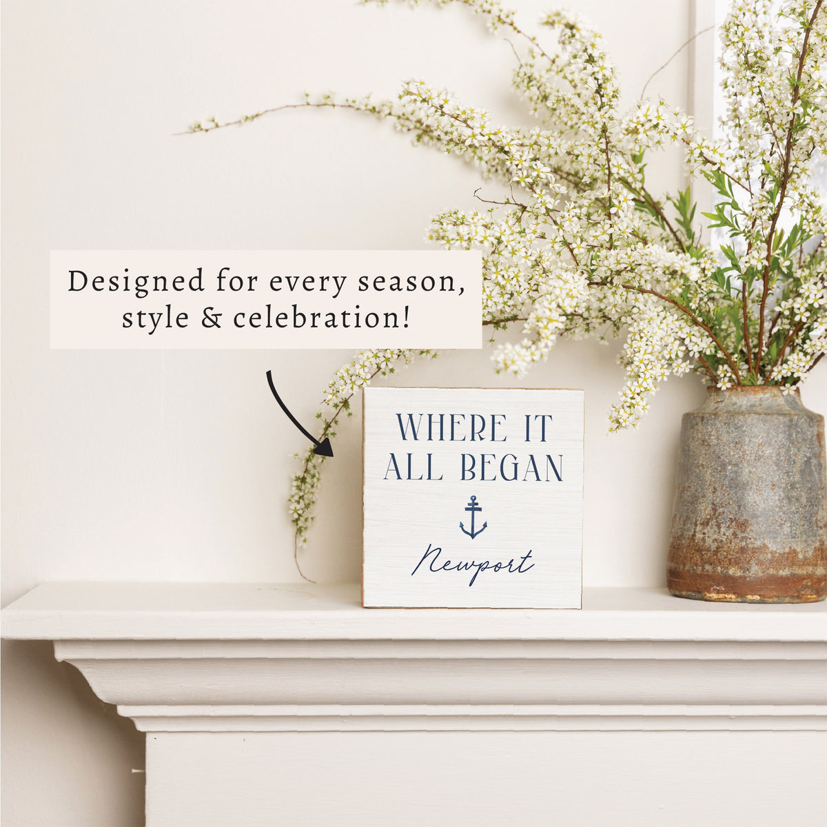 Where It All Began Anchor White/Navy Personalized Block Sign