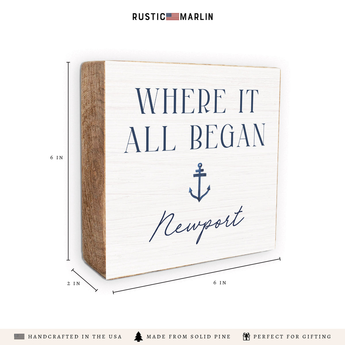 Where It All Began Anchor White/Navy Personalized Block Sign