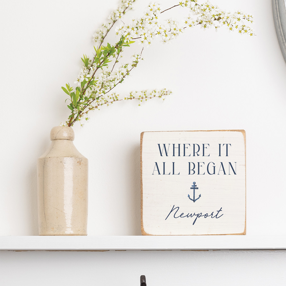 Where It All Began Anchor White/Navy Personalized Block Sign