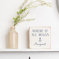 Where It All Began Anchor White/Navy Personalized Block Sign