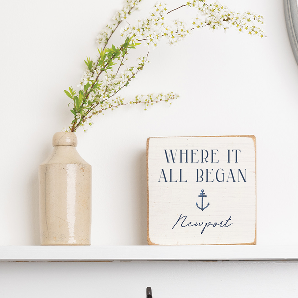 Where It All Began Anchor White/Navy Personalized Block Sign