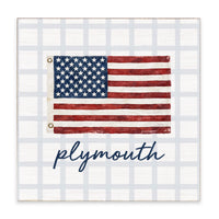 American Flag Blue Plaid Personalized Block Sign