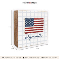 American Flag Blue Plaid Personalized Block Sign