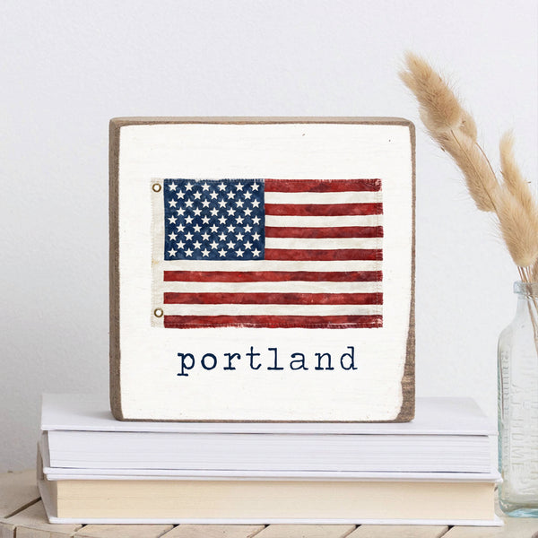 American Vintage Flag  Personalized Block Sign
