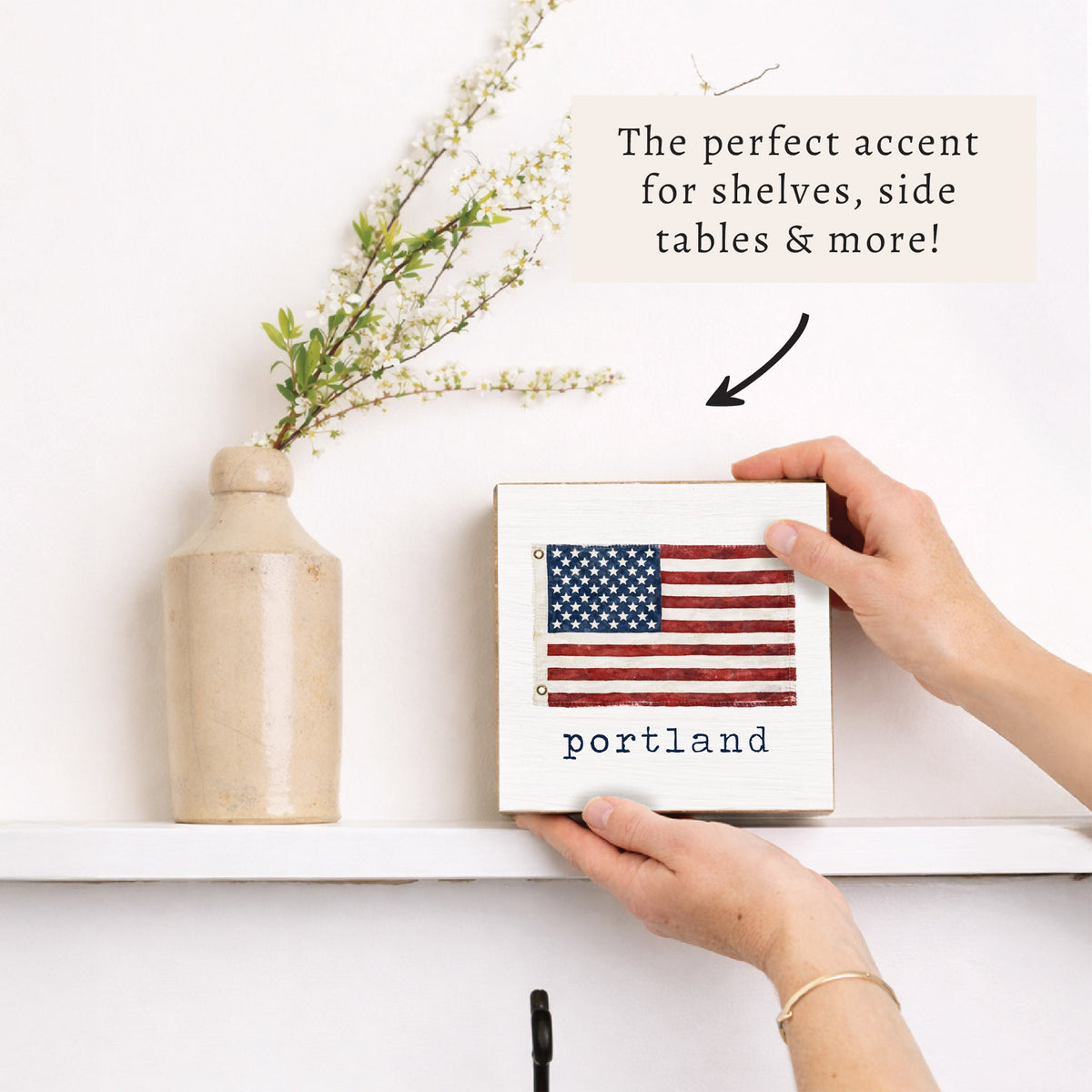 American Vintage Flag  Personalized Block Sign