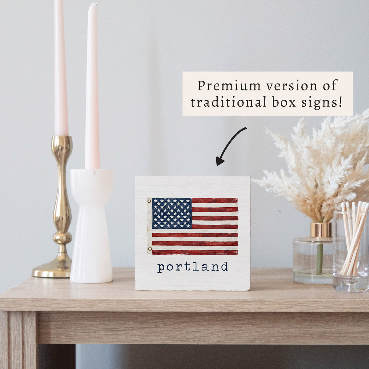 American Vintage Flag  Personalized Block Sign
