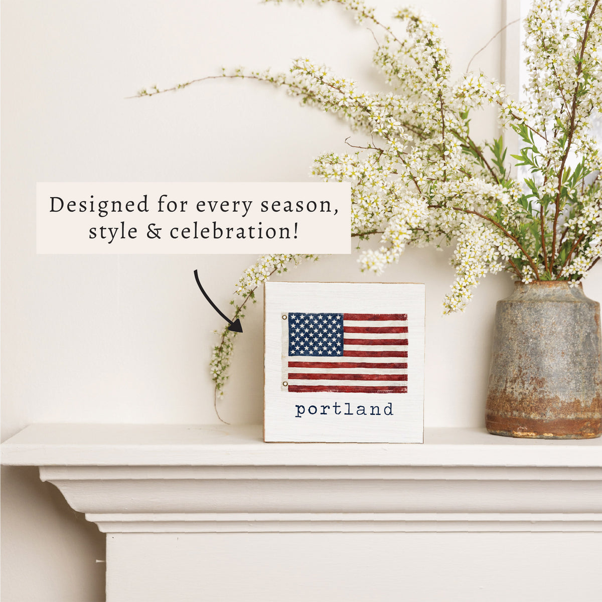 American Vintage Flag  Personalized Block Sign
