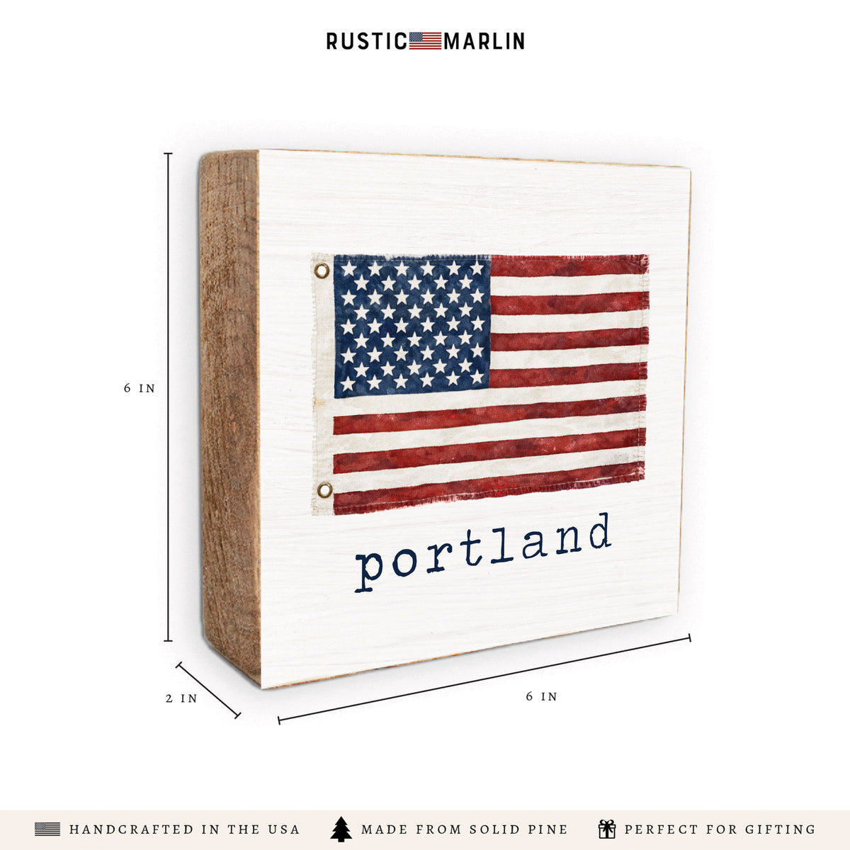 American Vintage Flag  Personalized Block Sign