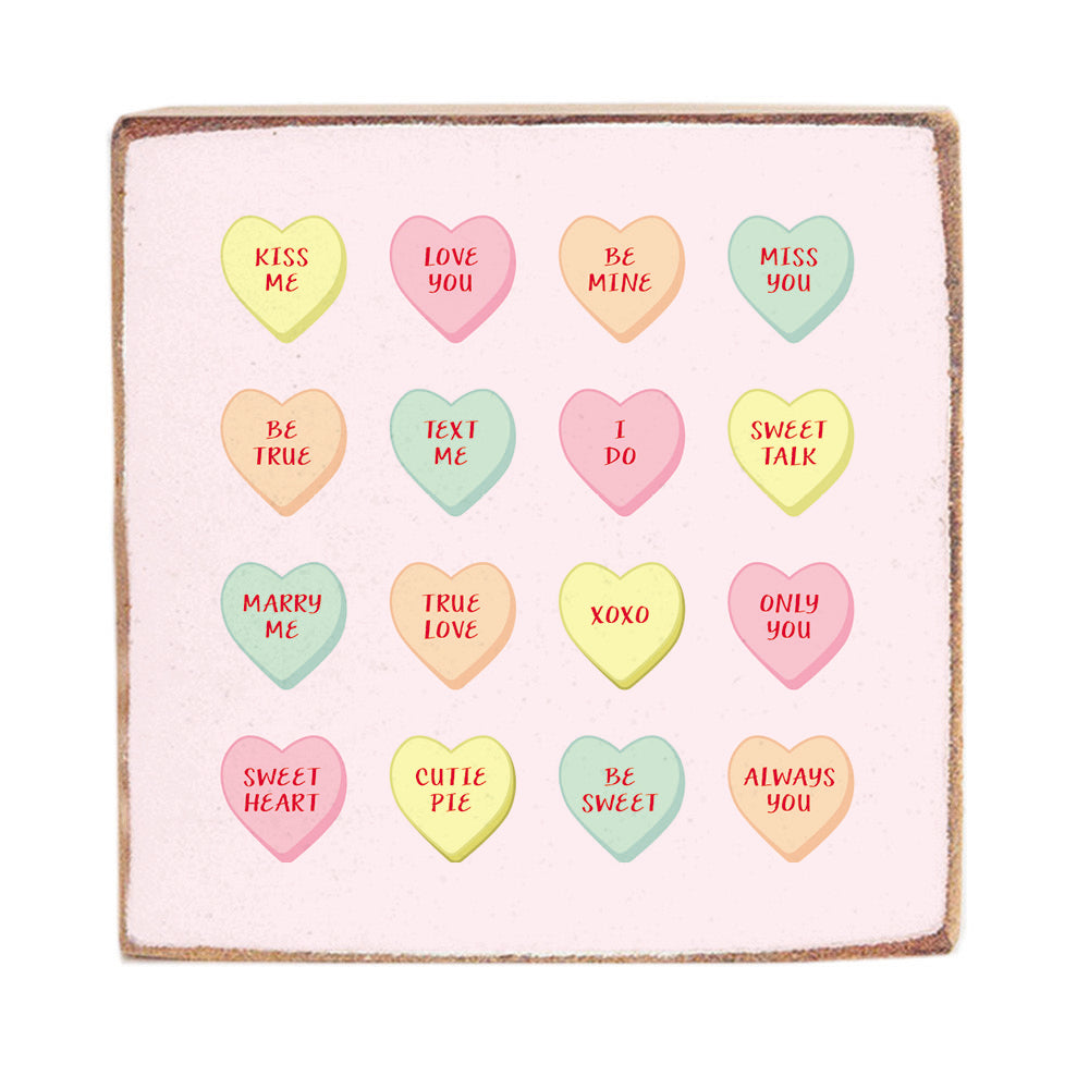 Conversation Hearts Decorative Wooden Block