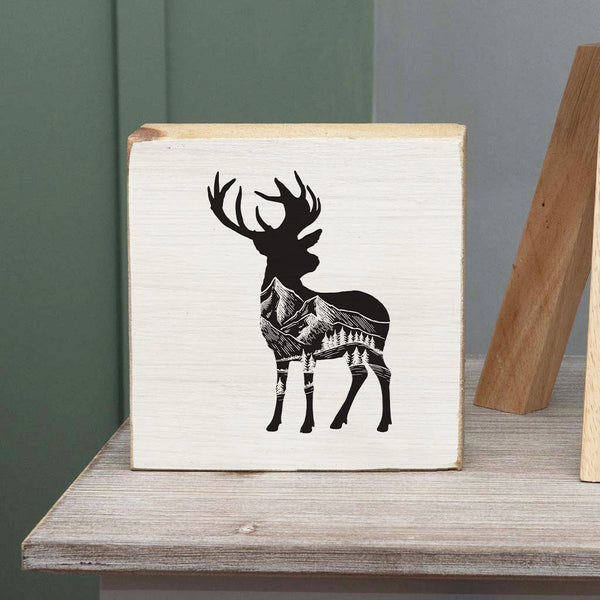 Mountains Deer Block Sign