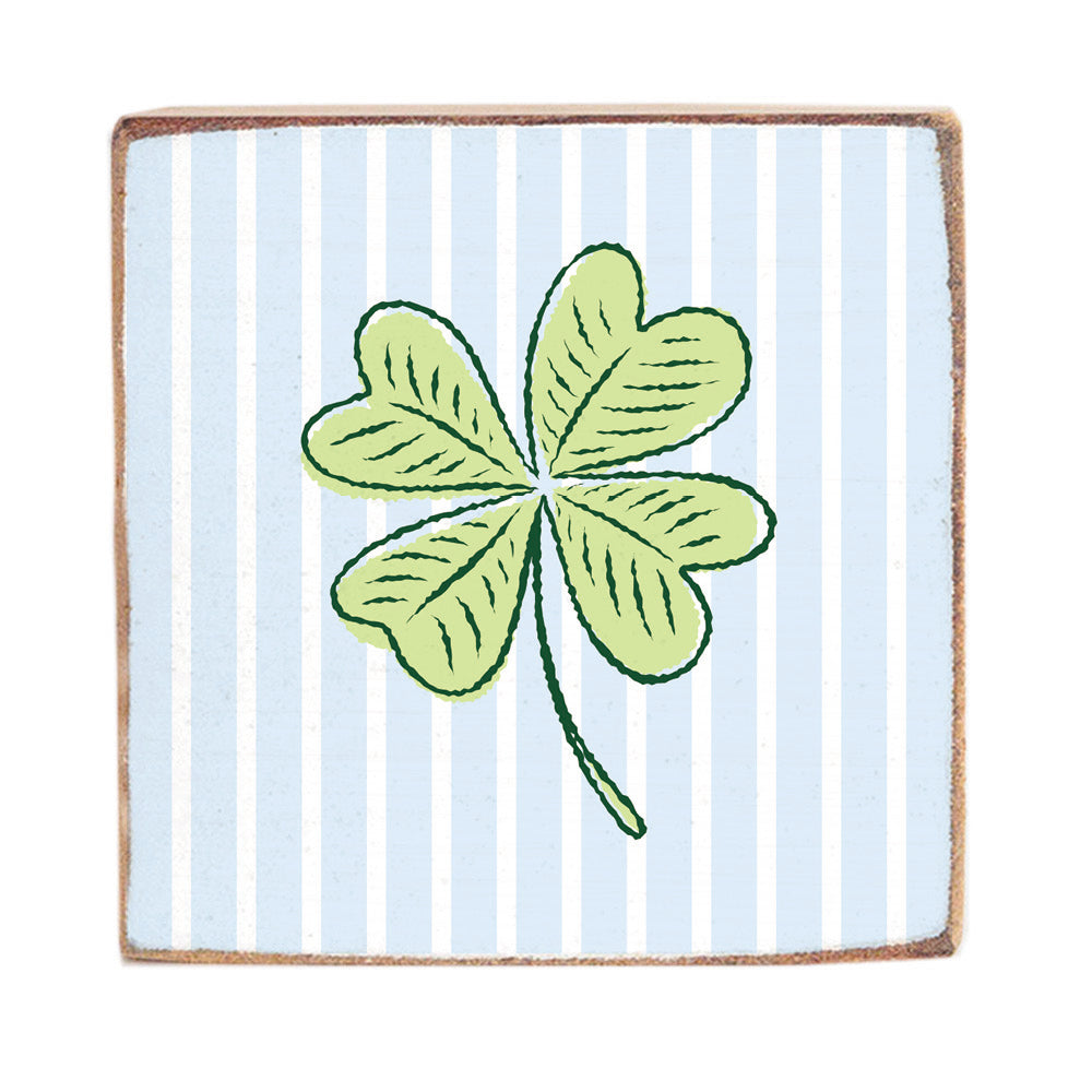 Blue Striped Shamrock Decorative Wooden Block
