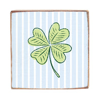Blue Striped Shamrock Decorative Wooden Block