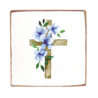 Morning Glory Floral Cross Decorative Wooden Block
