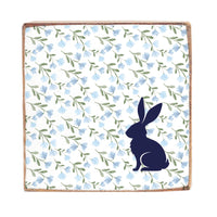 Blue Floral Bunny Silo Decorative Wooden Block