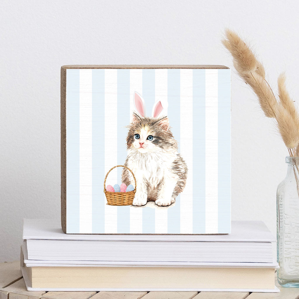 Kitten Bunny Ears Decorative Wooden Block