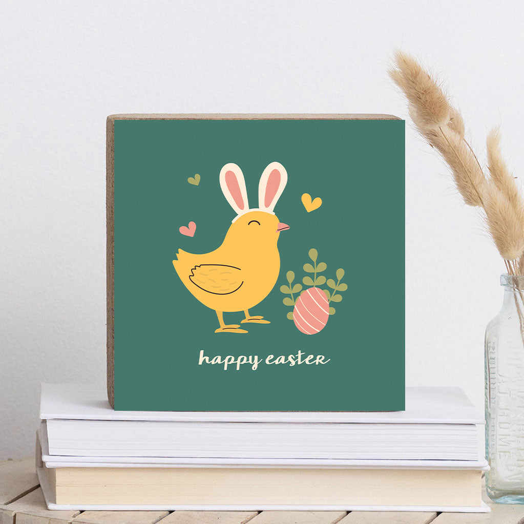 Chick Bunny Ears Decorative Wooden Block