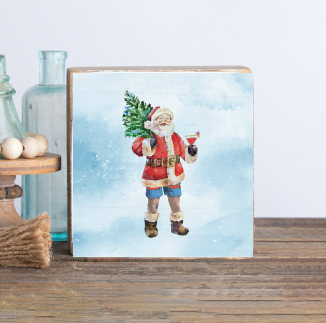 Coastal Santa Decorative Wooden Block