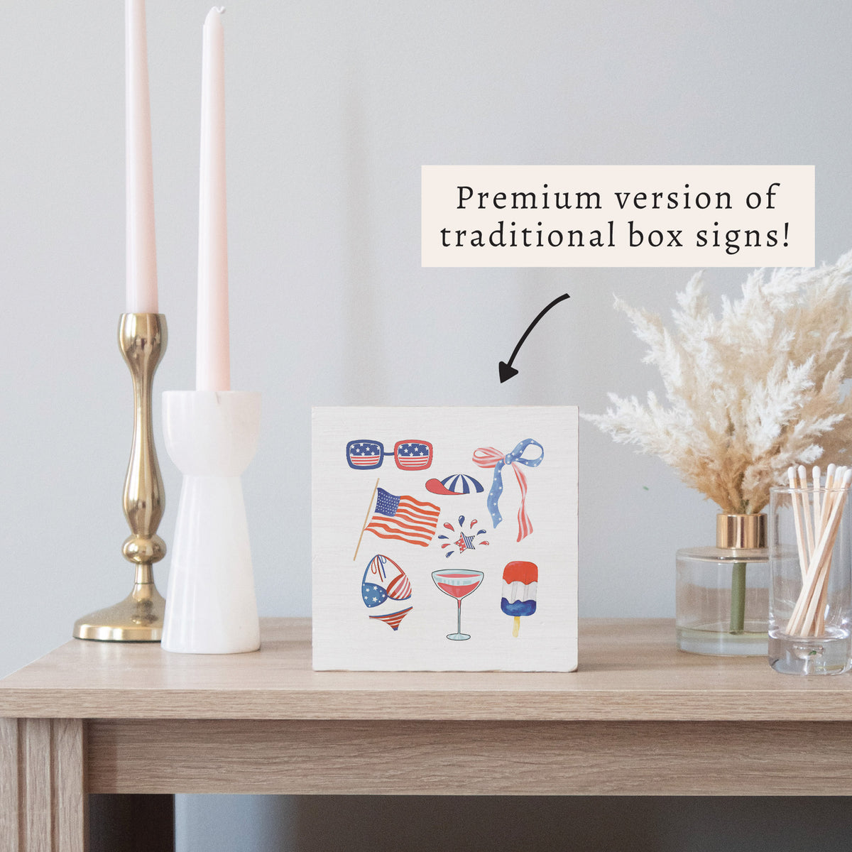Watercolor American Icons Block Sign