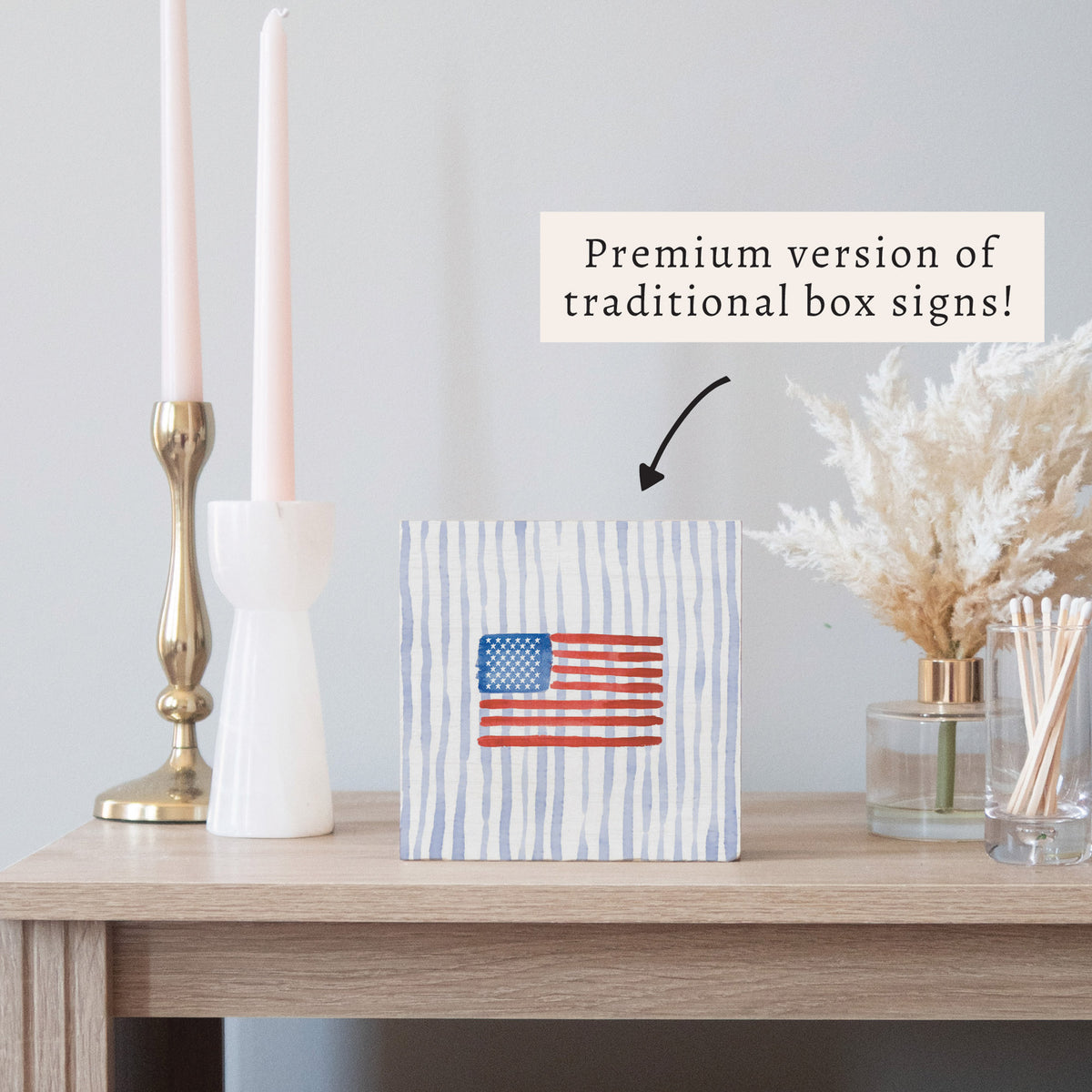 American Flag Watercolor Block Sign