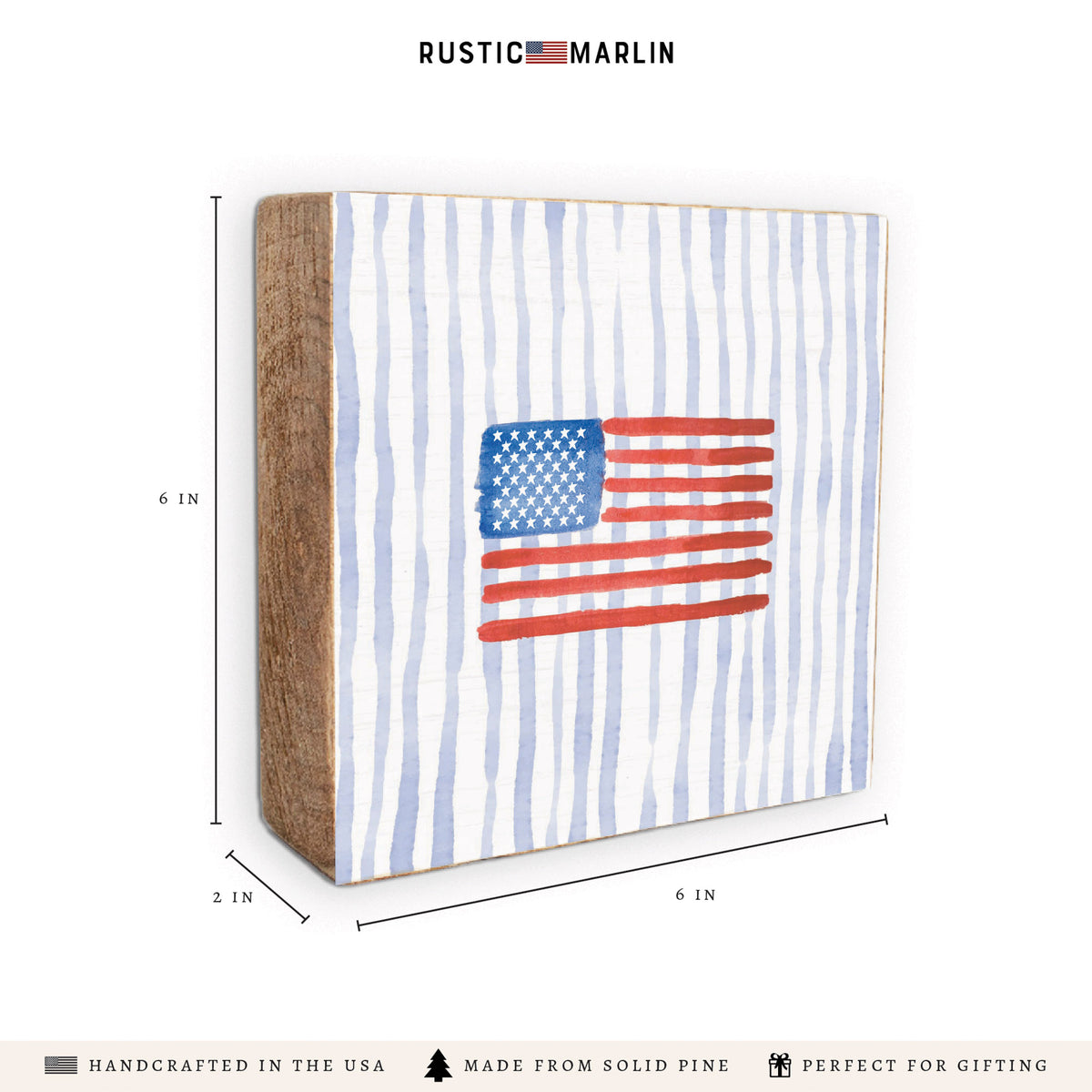 American Flag Watercolor Block Sign