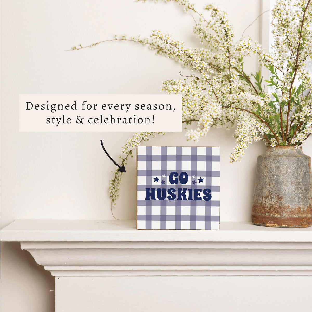 Go Huskies Checkered Block Sign