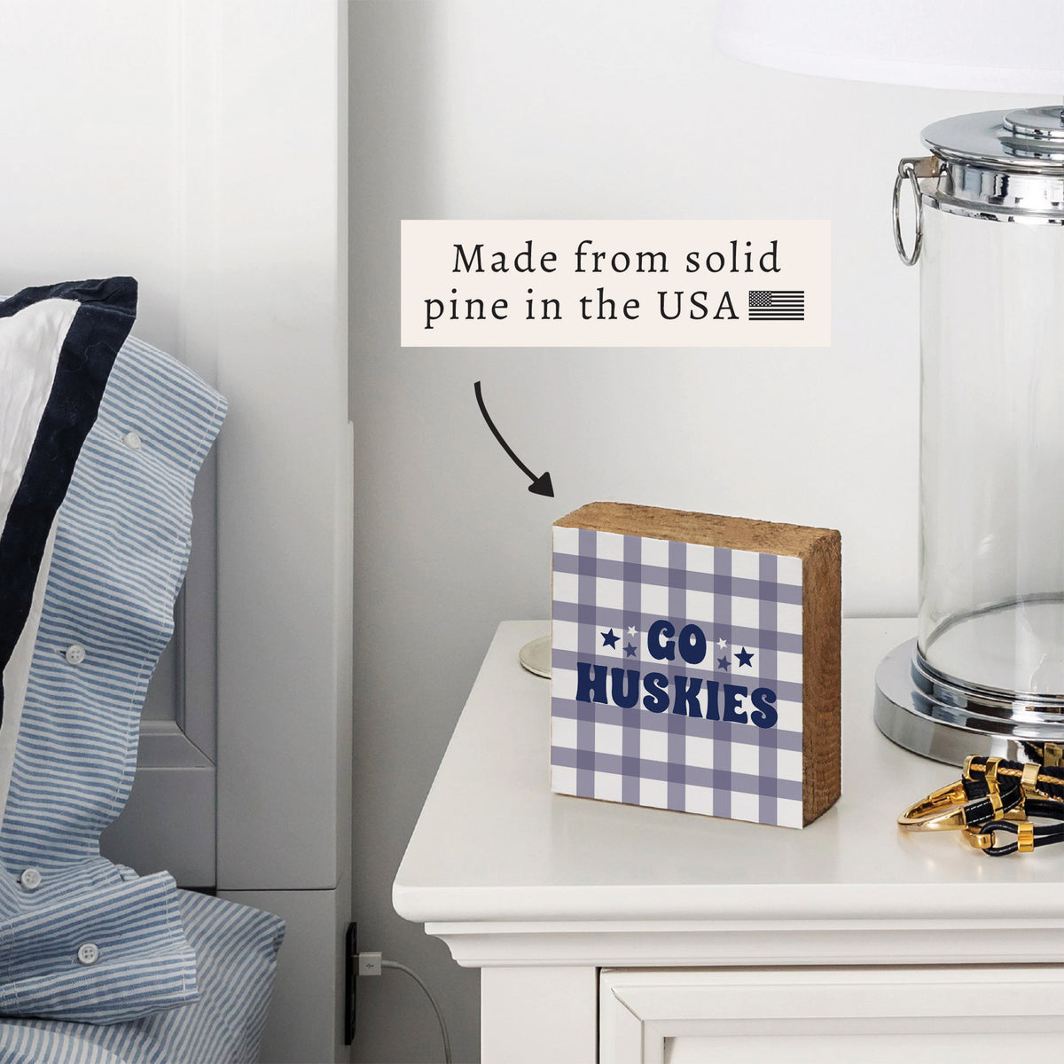 Go Huskies Checkered Block Sign