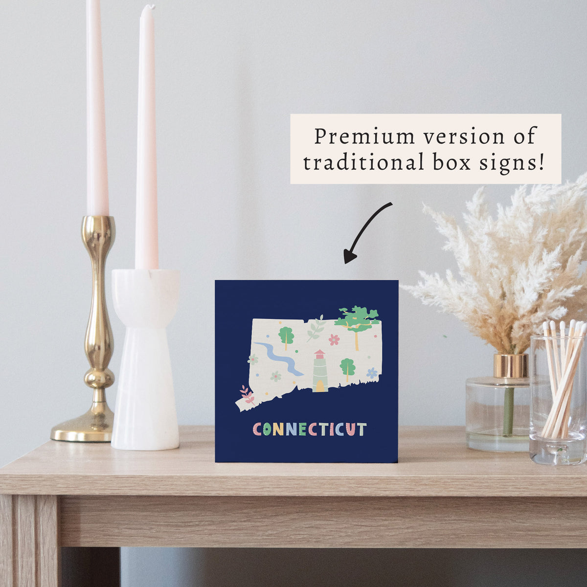 Connecticut State Icons Block Sign