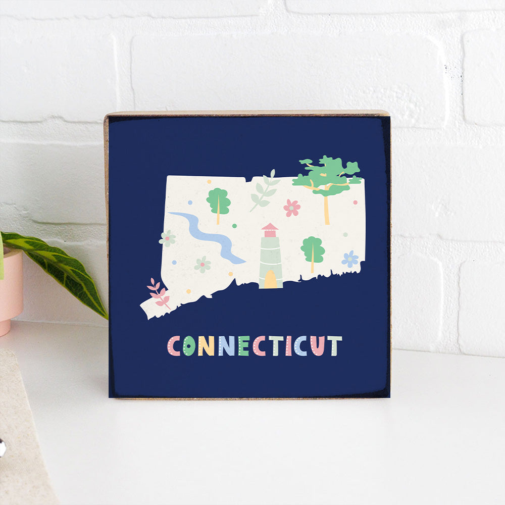 Connecticut State Icons Block Sign
