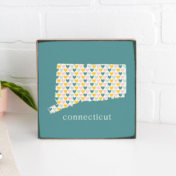 Connecticut Teal Hearts Block Sign