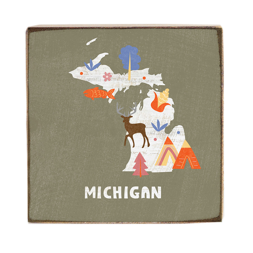 Michigan State Icons Block Sign