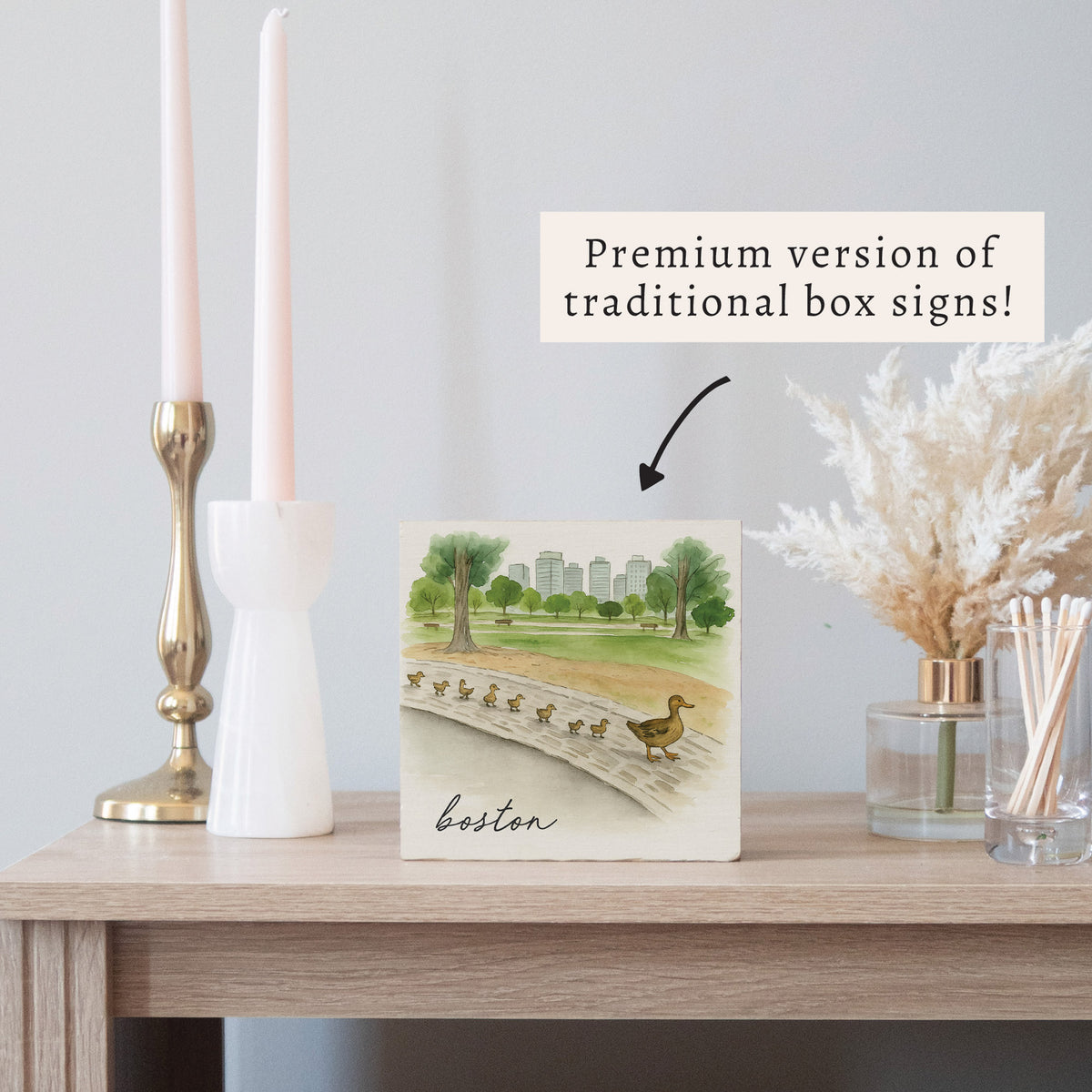 Boston Watercolor Ducklings Block Sign