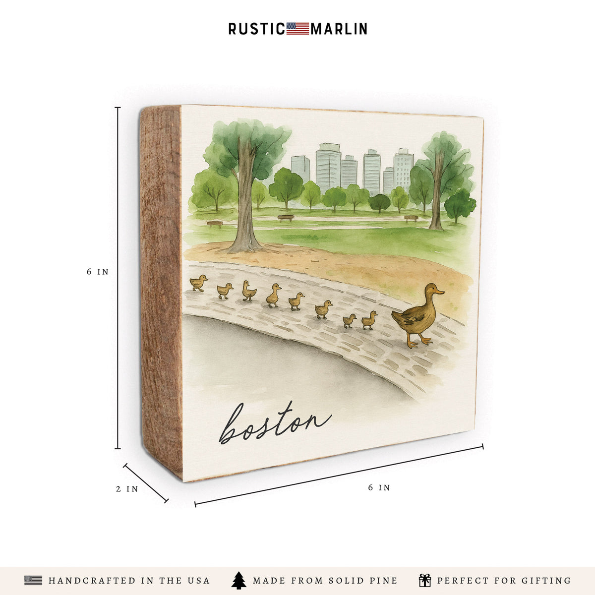 Boston Watercolor Ducklings Block Sign
