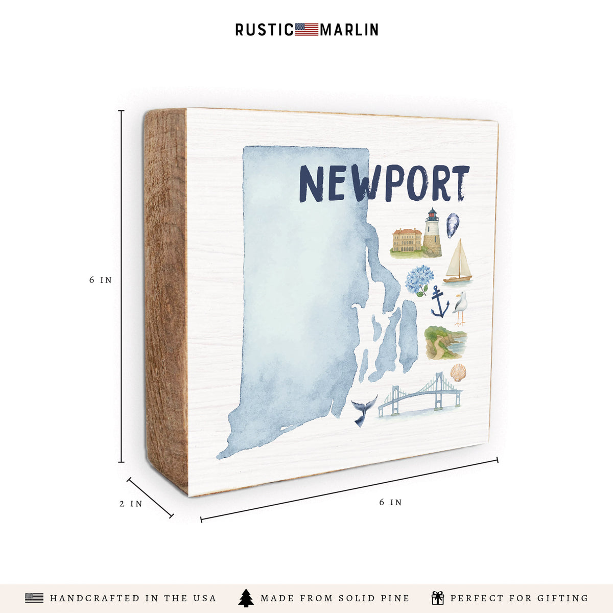 Newport Rhode Island State Icons Block Sign