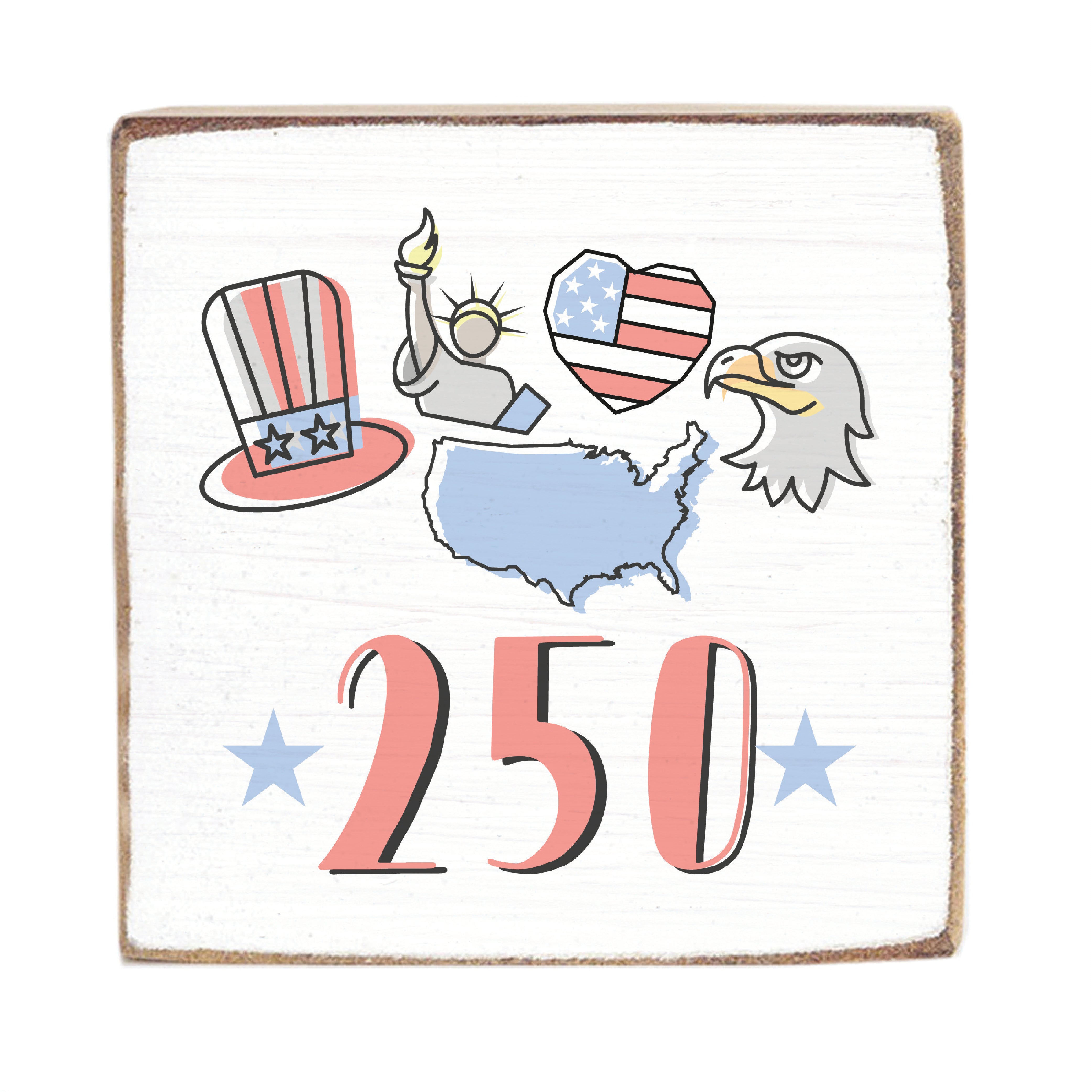 America 250 Icons Block Sign – Rustic Marlin