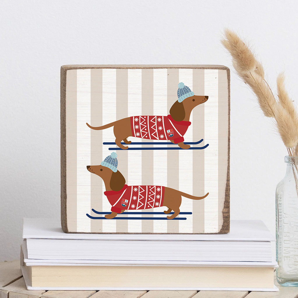 Skiing Pet Dog Square Block Sign