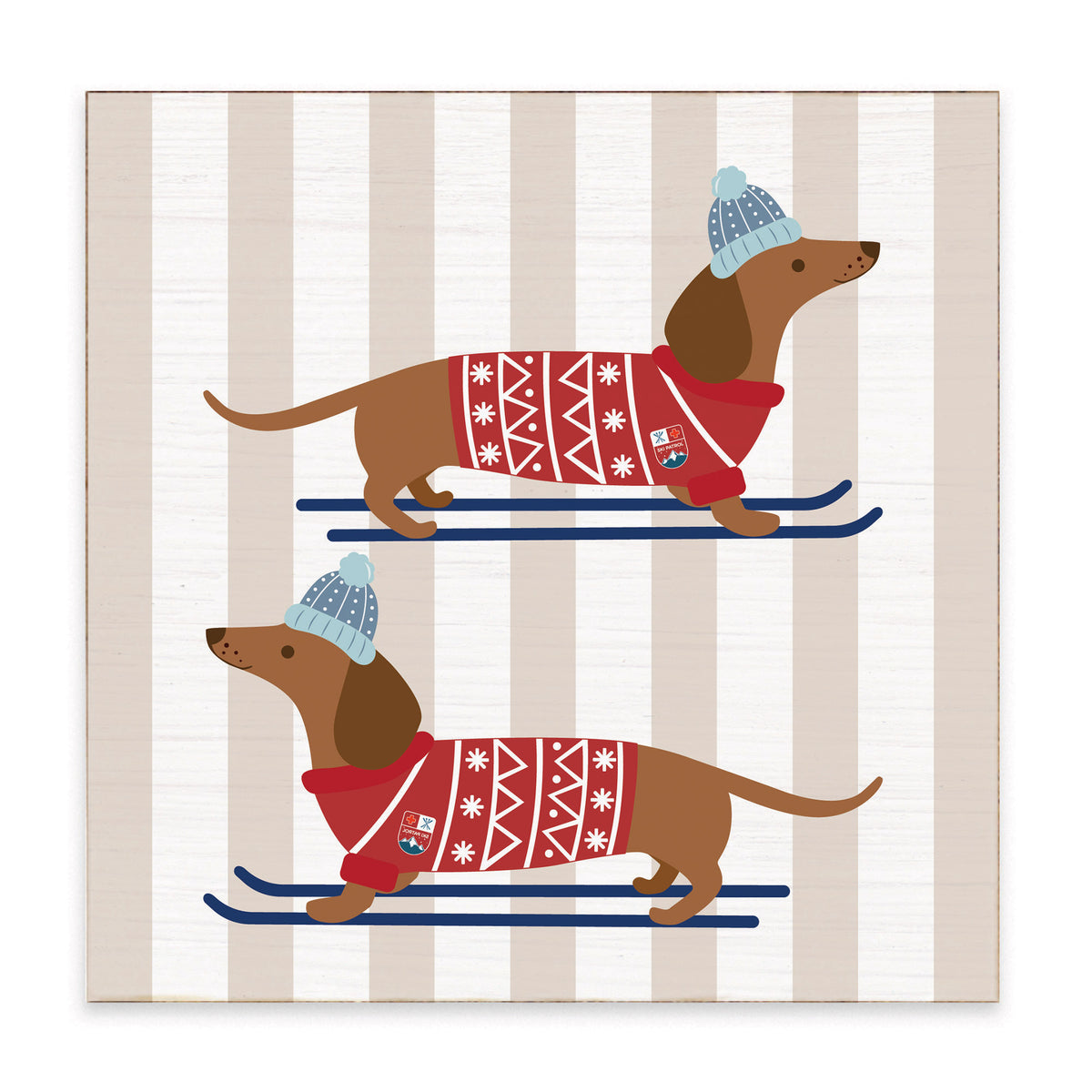 Skiing Dogs Block Sign