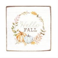 Hello Fall Pumpkin Square Block Sign
