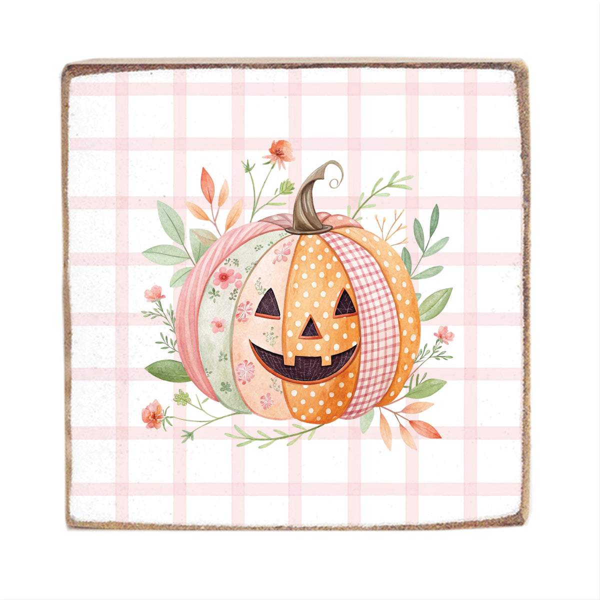 Floral Pumpkin Block Sign