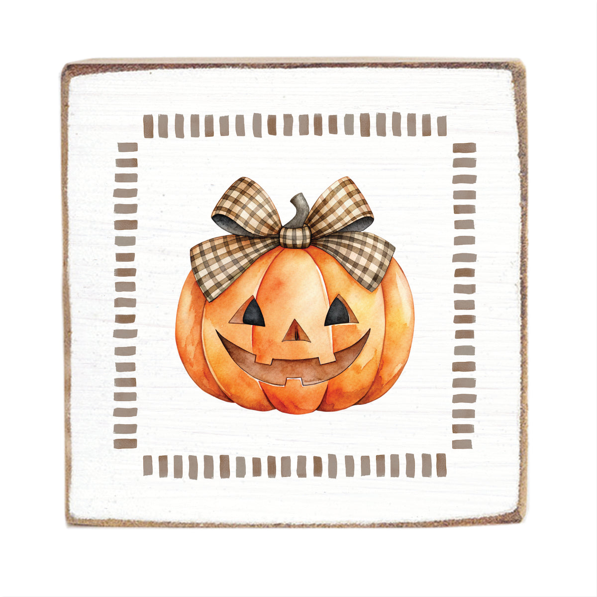 Gingham Bow Pumpkin Block Sign