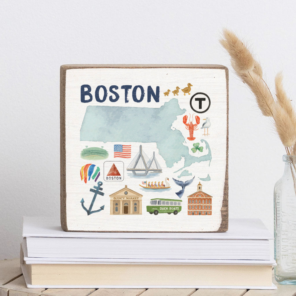 Boston Massachusetts State Icons Block Sign